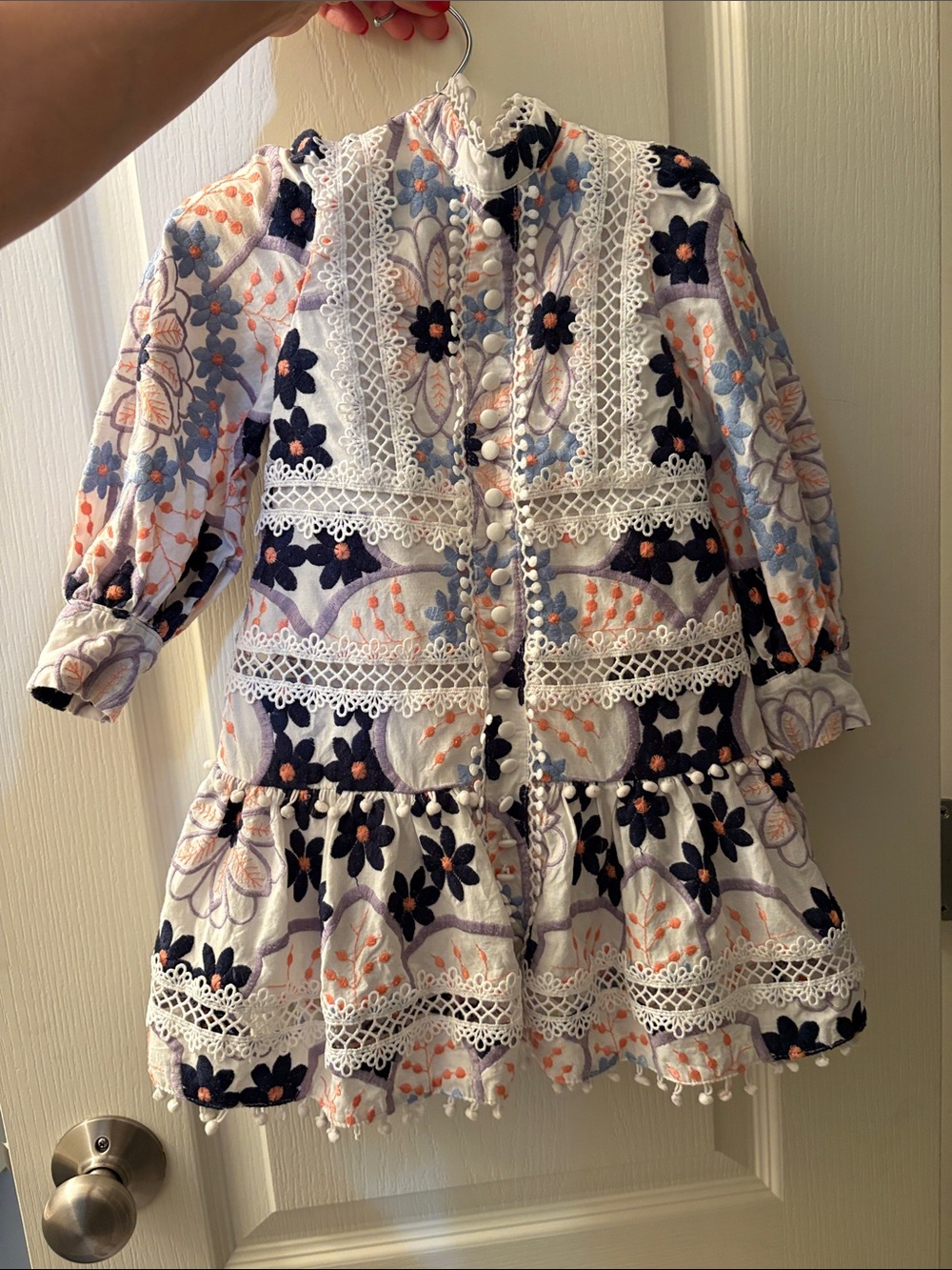 Floral Lace Trim Girls' Dress 2-3